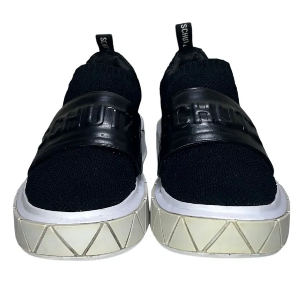 Schutz - Tennis Platform Shoes w/ Logo Strap, Knit, Slip On - Size 7.5, Black - Picture 10 of 16